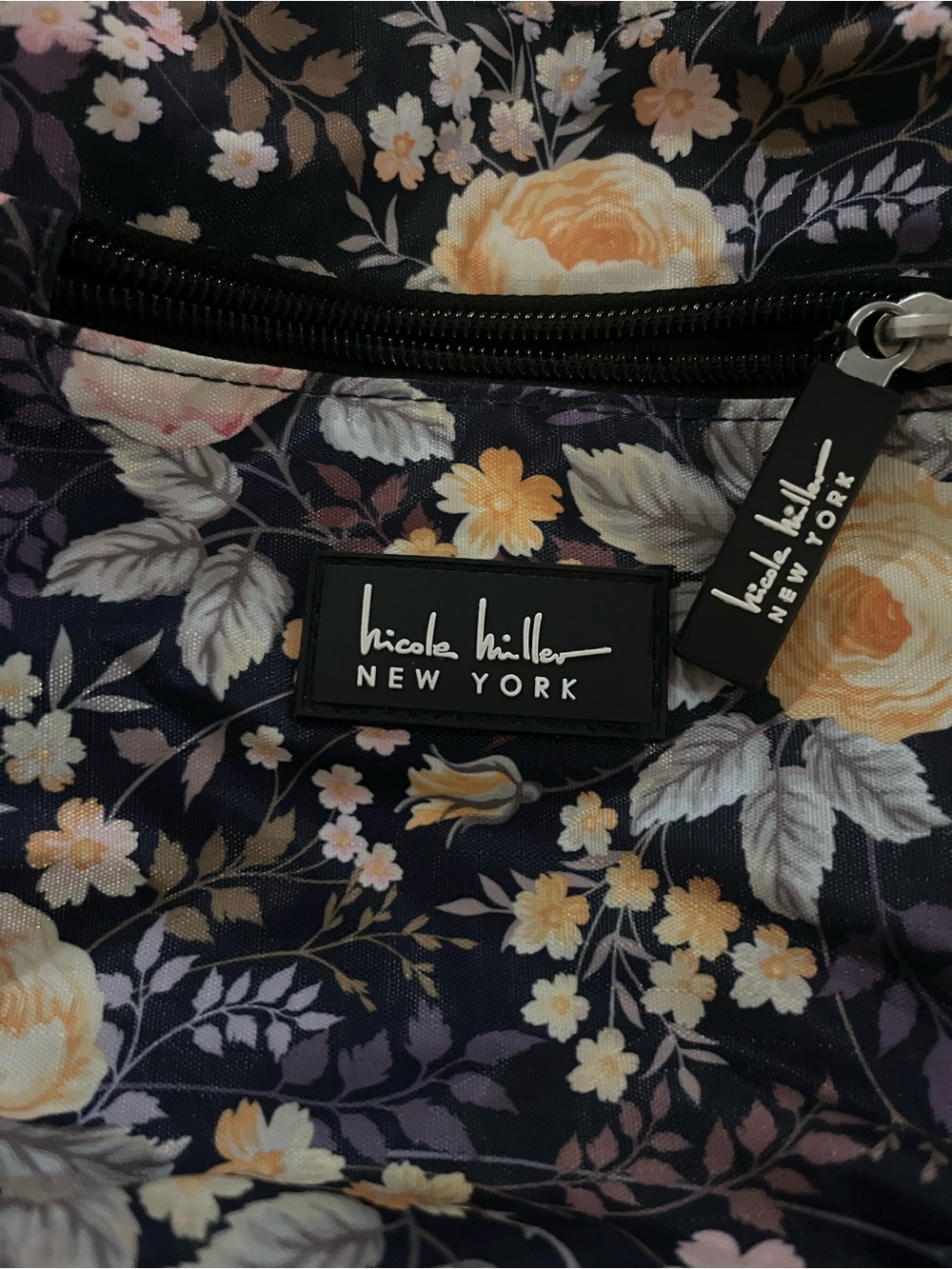Nicole Miller New York Navy Floral Tote with Yellow Accents